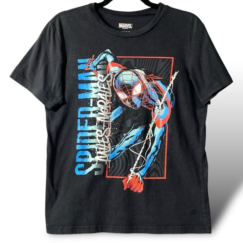 Marvel Spider-Man Miles Morales T-Shirt Youth Sz LG Black Graphic Short Sleeve